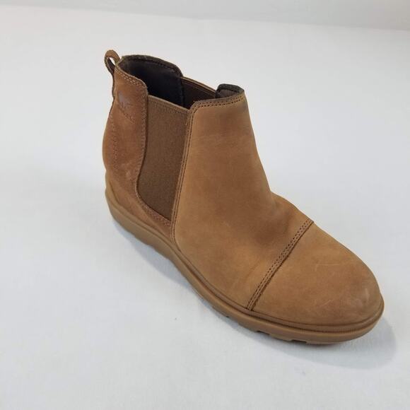 Sorel Boots Womens 9 Evie II Tan Hidden Wedge Nubuck Chelsea Slip On Waterproof - Picture 3 of 12